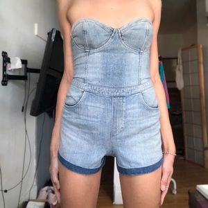 Guess Washed Denim Strapless Romper